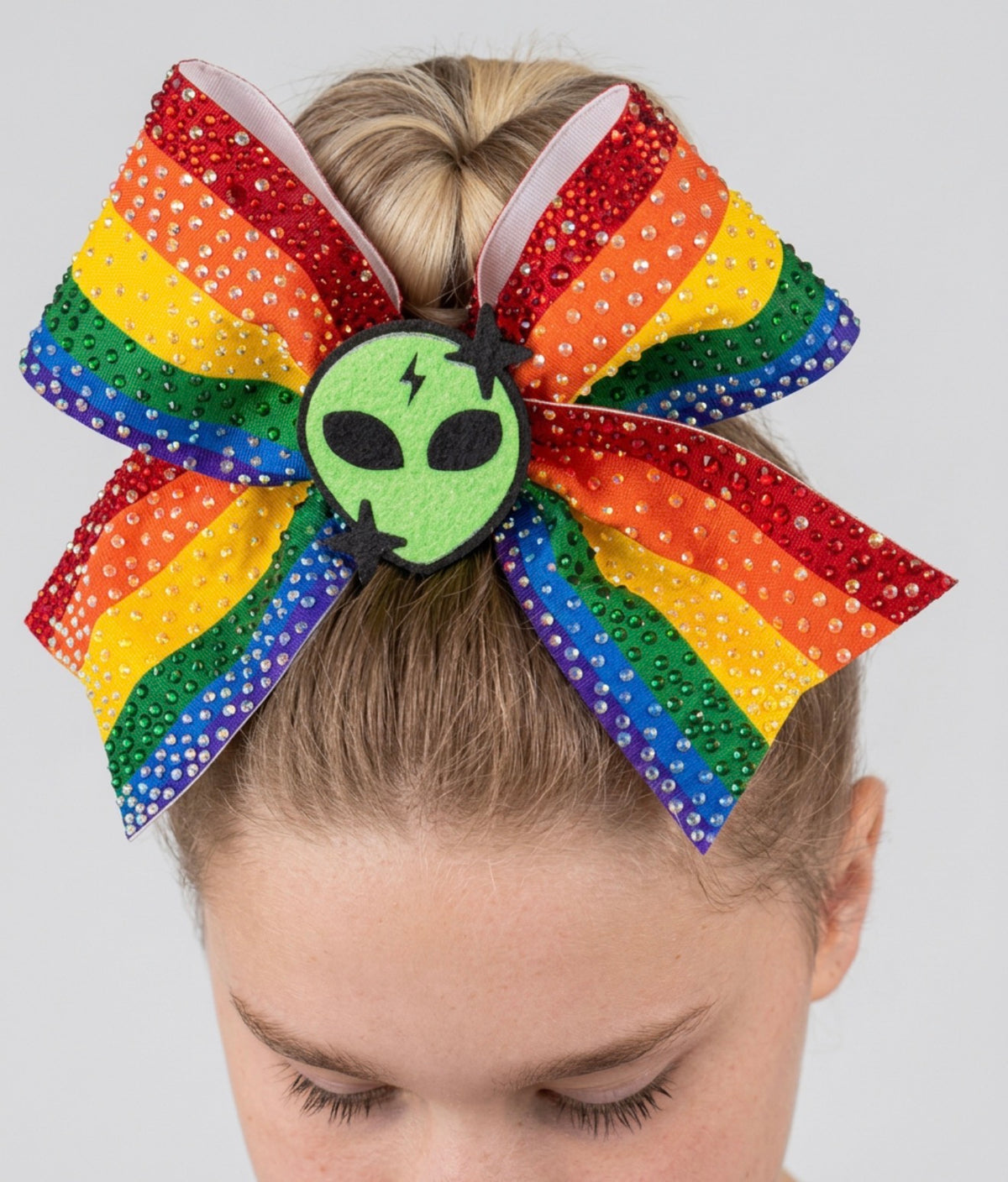 Rainbow Striped Rhinestone Cheer Comp Bow