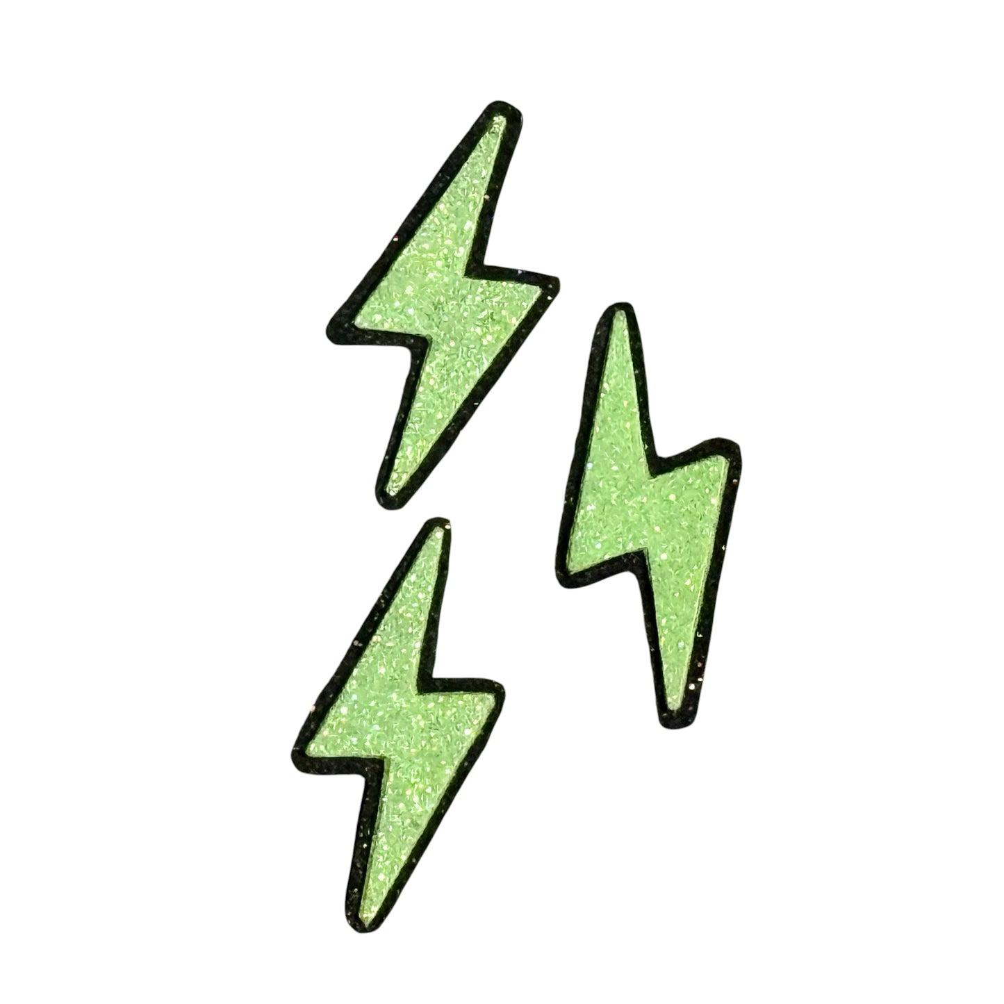 Glow in the dark Neon Green and Black Sparkle Lightning Bolt - Removable Bow Center Piece