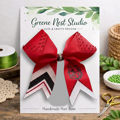 Red White Black Rhinestone Cheer Bow