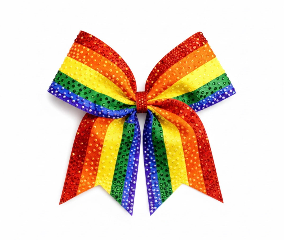 Rainbow Striped Rhinestone Cheer Comp Bow