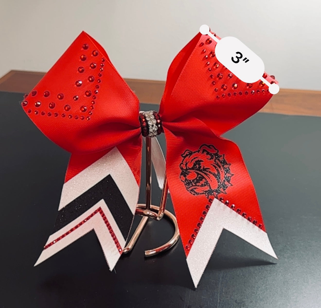 Red White Black Rhinestone Cheer Bow