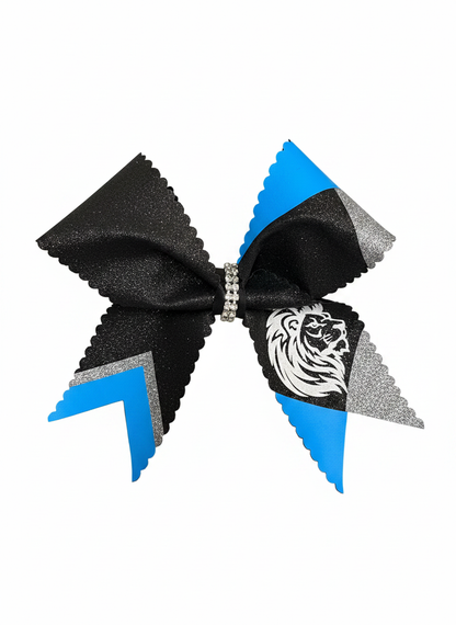Lions Cheer Bow – Black, Blue & Silver Glitter