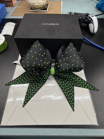 Black & Neon Green Polka Dot Cheer Bow