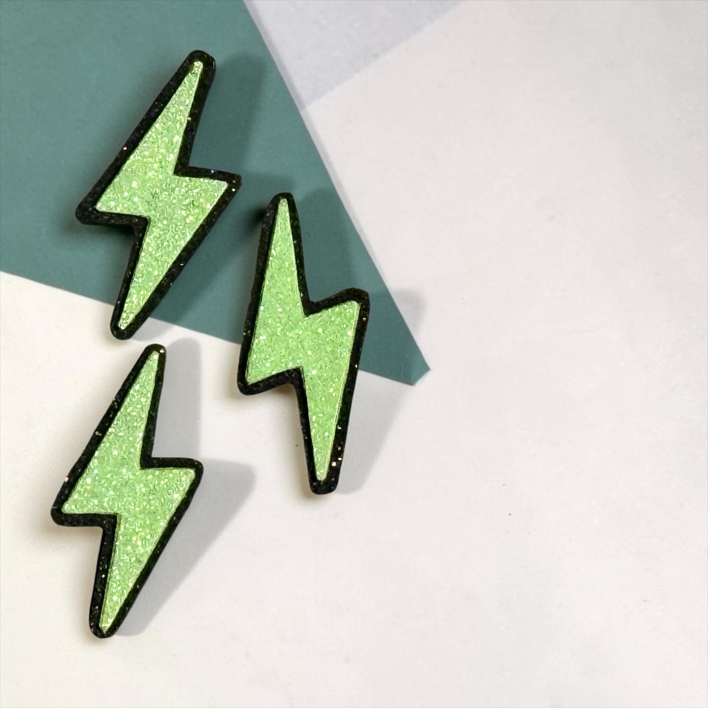 Glow in the dark Neon Green and Black Sparkle Lightning Bolt - Removable Bow Center Piece