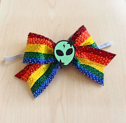 Rainbow Striped Rhinestone Cheer Comp Bow