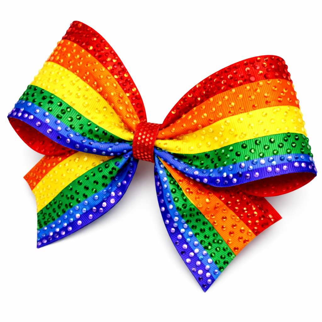 Rainbow Striped Rhinestone Cheer Comp Bow